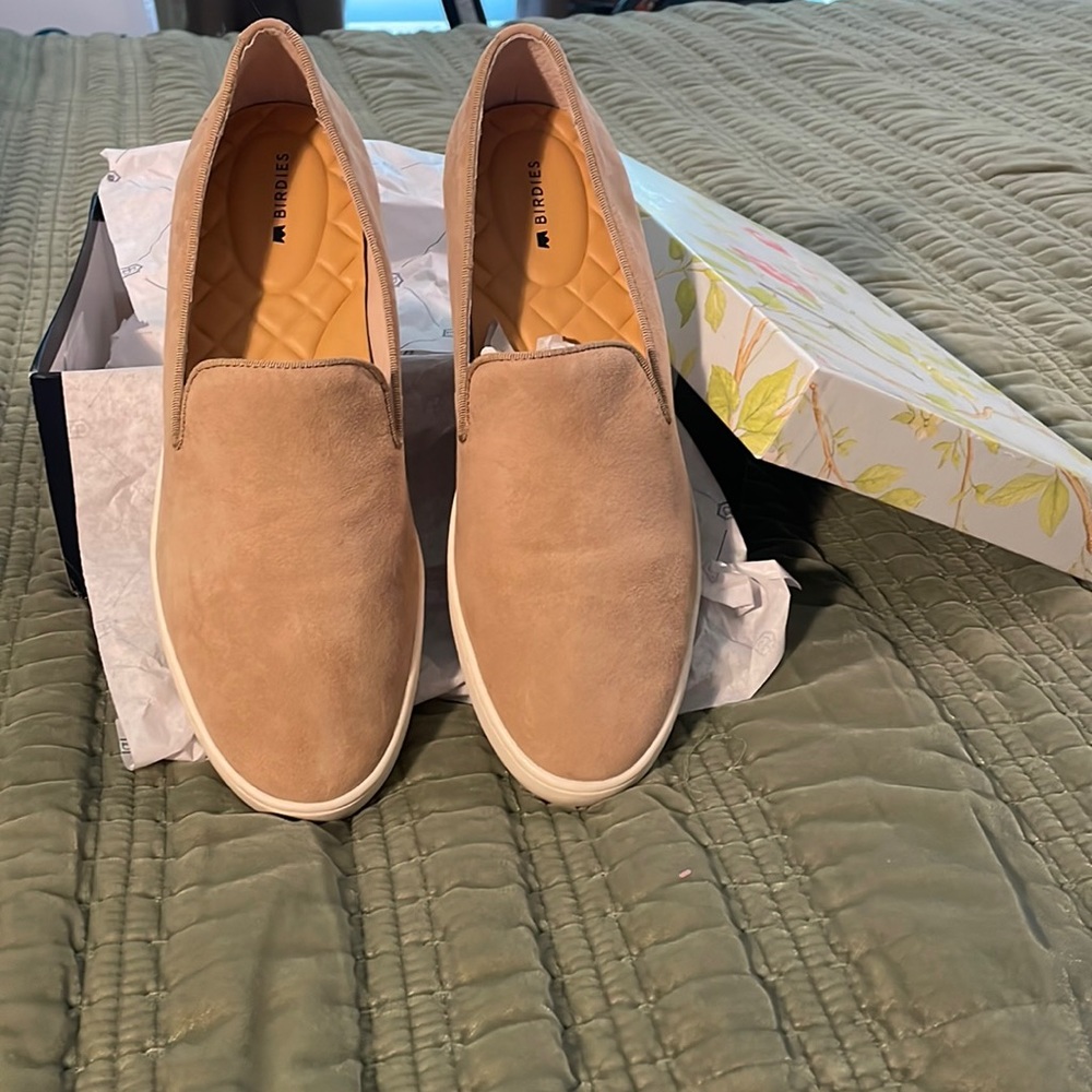 Birdies Tan Suede Slip-On Sneakers